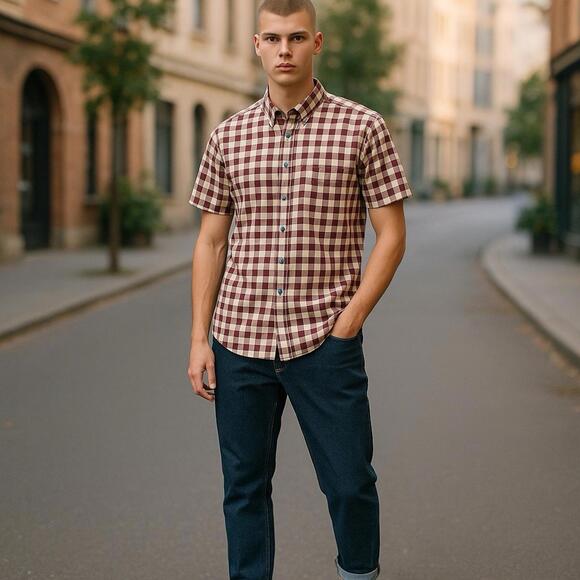 Ted Baker Dress Shirt Mens Plaid Short Sleeve Office Classic Casual Size 7/XL - Picture 1 of 5